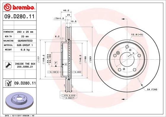 Brembo 09.D280.11 - Гальмівний диск autozip.com.ua