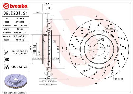 Brembo 09.D231.21 - Гальмівний диск autozip.com.ua