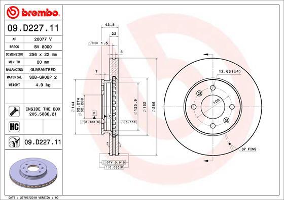 Brembo 09.D227.11 - Гальмівний диск autozip.com.ua