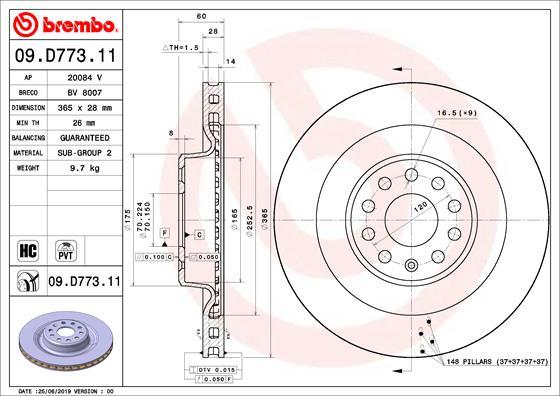 Brembo 09.D773.11 - Гальмівний диск autozip.com.ua