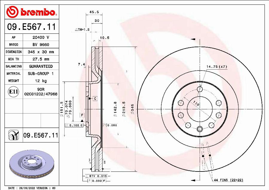 Brembo 09.E567.11 - Гальмівний диск autozip.com.ua