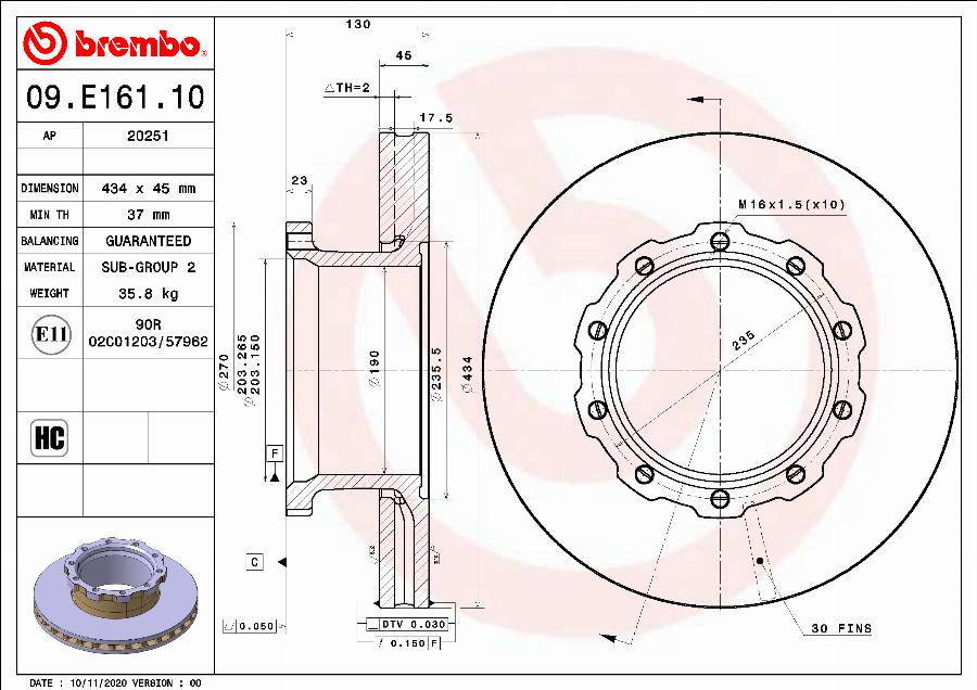 Brembo 09.E161.10 - Гальмівний диск autozip.com.ua