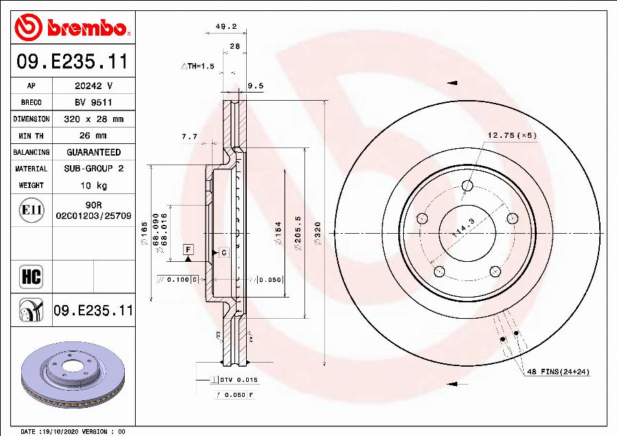 Brembo 09.E235.11 - Гальмівний диск autozip.com.ua