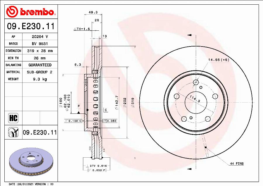 Brembo 09.E230.11 - Гальмівний диск autozip.com.ua