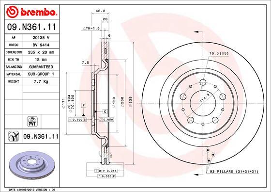 Brembo 09.N361.11 - Гальмівний диск autozip.com.ua
