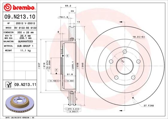 Brembo 09.N213.11 - Гальмівний диск autozip.com.ua