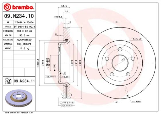 Brembo 09.N234.11 - Гальмівний диск autozip.com.ua