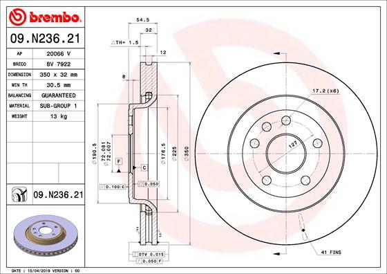 Brembo 09.N236.21 - Гальмівний диск autozip.com.ua