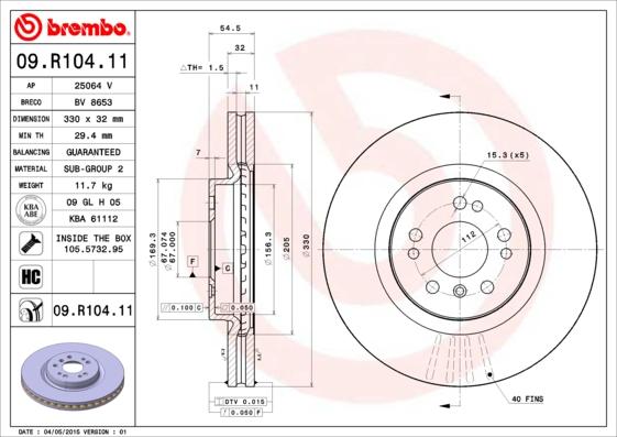 Brembo 09.R104.11 - Гальмівний диск autozip.com.ua