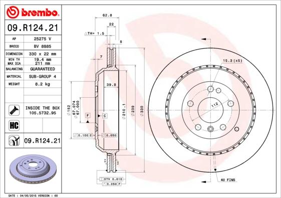 Brembo 09.R124.21 - Гальмівний диск autozip.com.ua