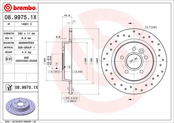 Brembo 08.9975.1X - Гальмівний диск autozip.com.ua