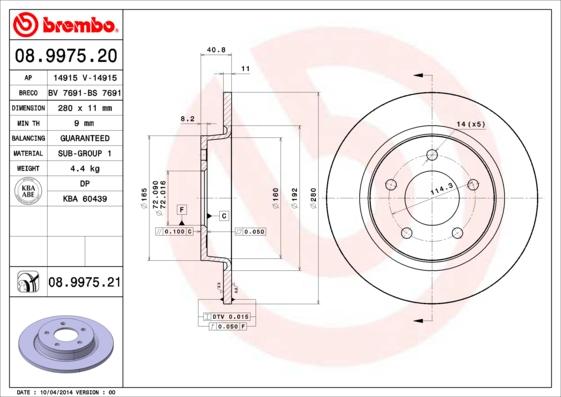 Brembo 08.9975.21 - Гальмівний диск autozip.com.ua