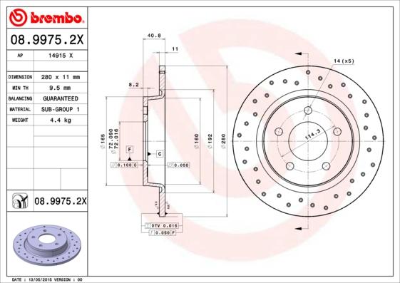 Brembo 08.9975.2X - Гальмівний диск autozip.com.ua