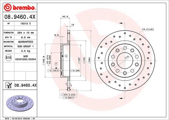 Brembo 08.9460.4X - Гальмівний диск autozip.com.ua