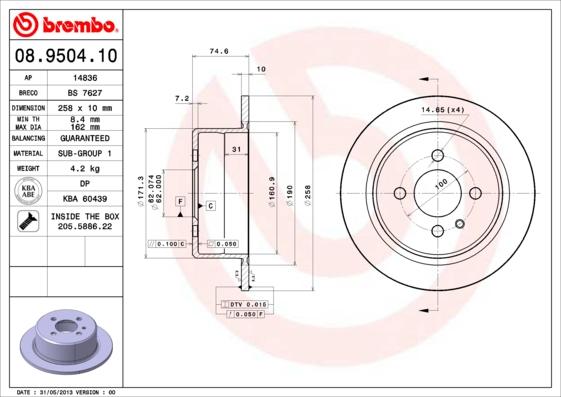 Brembo 08.9504.10 - Гальмівний диск autozip.com.ua