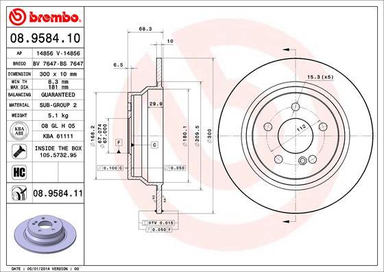 Brembo 08.9584.11 - Гальмівний диск autozip.com.ua