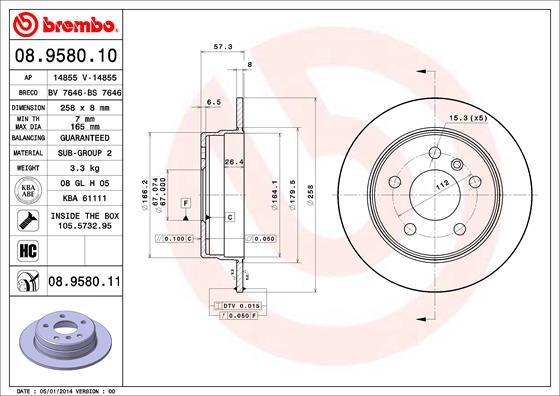 Brembo 08.9580.10 - Гальмівний диск autozip.com.ua