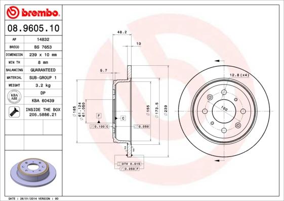Brembo 08.9605.10 - Гальмівний диск autozip.com.ua