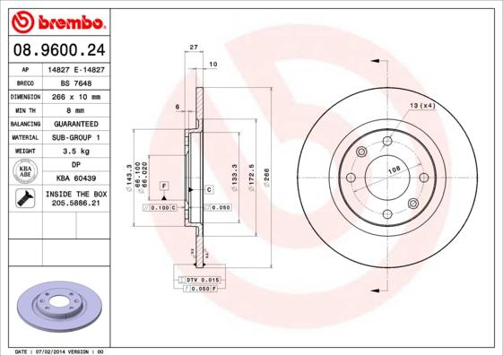 Brembo 08.9600.24 - Гальмівний диск autozip.com.ua