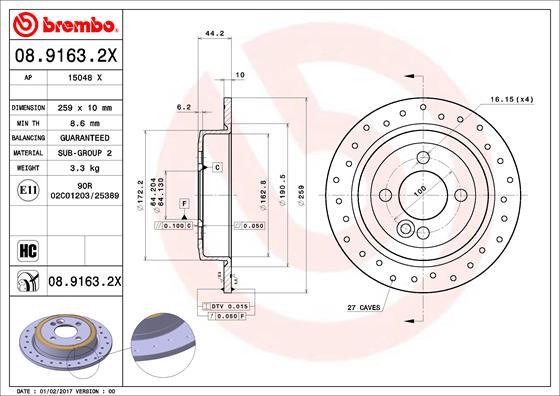 Brembo 08.9163.2X - Гальмівний диск autozip.com.ua