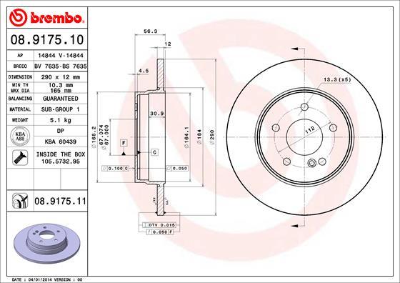 Brembo 08.9175.10 - Гальмівний диск autozip.com.ua