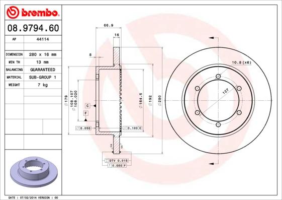 Brembo 08.9794.60 - Гальмівний диск autozip.com.ua