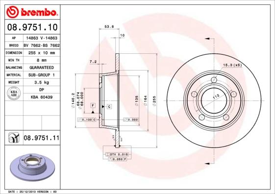 Brembo 08.9751.11 - Гальмівний диск autozip.com.ua