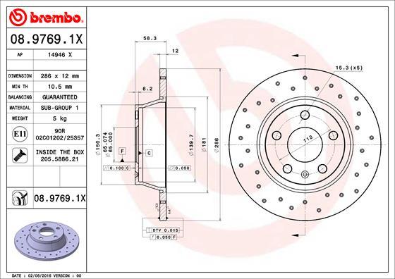 Brembo 08.9769.1X - Гальмівний диск autozip.com.ua