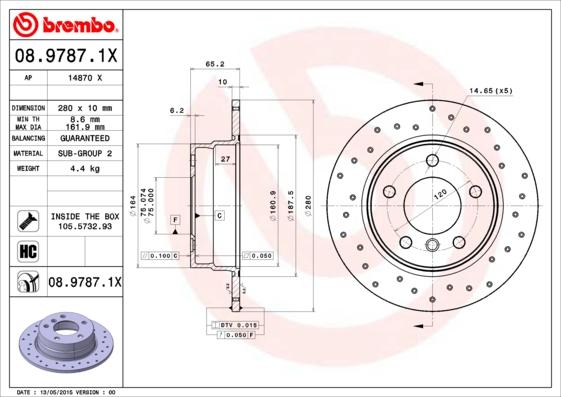 Brembo 08.9787.1X - Гальмівний диск autozip.com.ua
