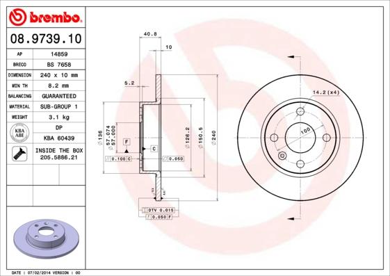 Brembo 08.9739.10 - Гальмівний диск autozip.com.ua