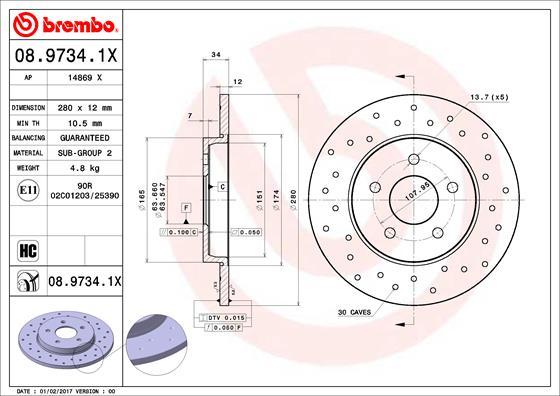 Brembo 08.9734.1X - Гальмівний диск autozip.com.ua