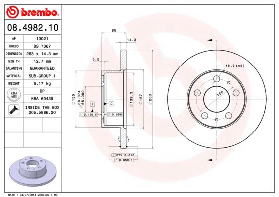 Brembo 08.4982.10 - Гальмівний диск autozip.com.ua