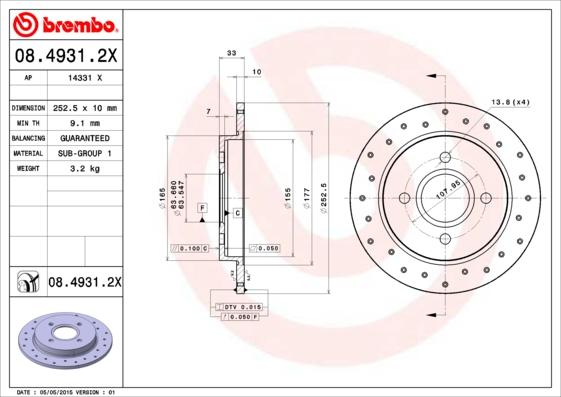 Brembo 08.4931.2X - Гальмівний диск autozip.com.ua