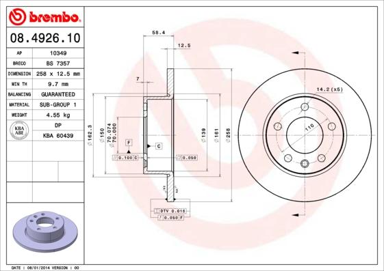 Brembo 08.4926.10 - Гальмівний диск autozip.com.ua