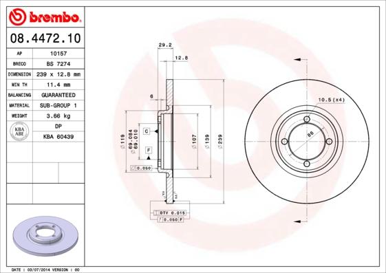 Brembo 08.4472.10 - Гальмівний диск autozip.com.ua