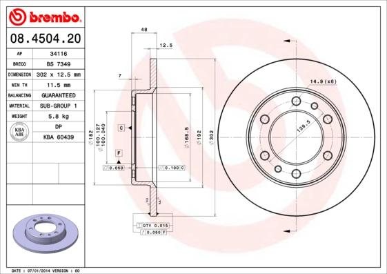 Brembo 08.4504.20 - Гальмівний диск autozip.com.ua