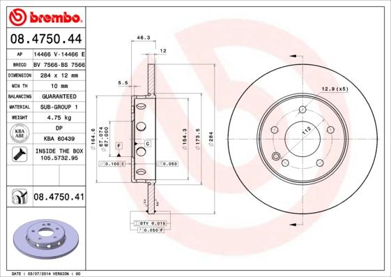 Brembo 08.4750.41 - Гальмівний диск autozip.com.ua