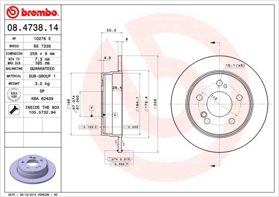 Brembo 08.4738.14 - Гальмівний диск autozip.com.ua