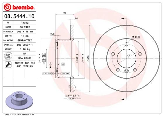 Brembo 08.5444.10 - Гальмівний диск autozip.com.ua