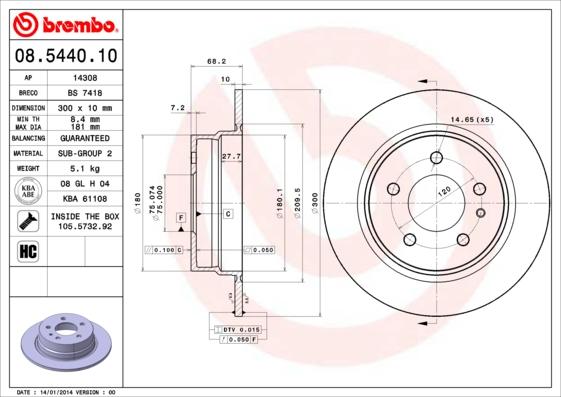 Brembo 08.5440.10 - Гальмівний диск autozip.com.ua