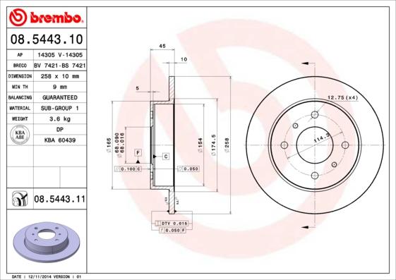 Brembo 08.5443.10 - Гальмівний диск autozip.com.ua