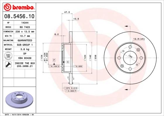 Brembo 08.5456.10 - Гальмівний диск autozip.com.ua