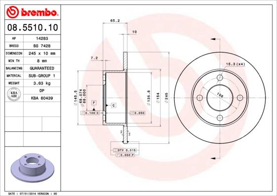 Brembo 08.5510.10 - Гальмівний диск autozip.com.ua