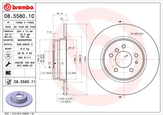 Brembo 08.5580.11 - Гальмівний диск autozip.com.ua