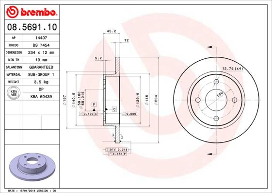 Brembo 08.5691.10 - Гальмівний диск autozip.com.ua