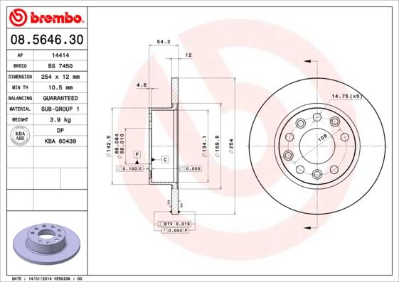 Brembo 08.5646.30 - Гальмівний диск autozip.com.ua