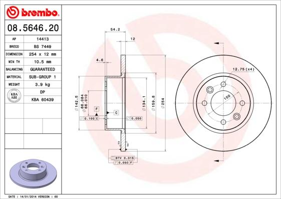 Brembo 08.5646.20 - Гальмівний диск autozip.com.ua