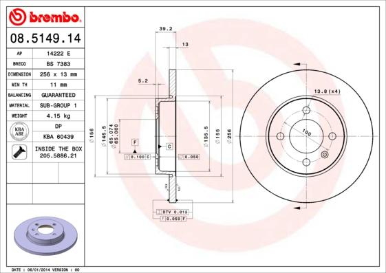 Brembo 08.5149.14 - Гальмівний диск autozip.com.ua