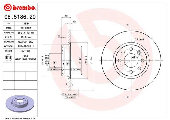 Brembo 08.5186.20 - Гальмівний диск autozip.com.ua