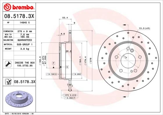 Brembo 08.5178.3X - Гальмівний диск autozip.com.ua